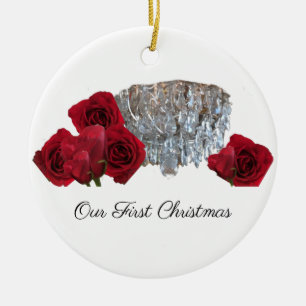 Erstes Weihnachtslüster-Rosen-Ornament Keramik Ornament