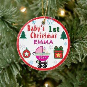 Erstes Weihnachtsmädchen Rosa Name PHOTO Keramik Ornament