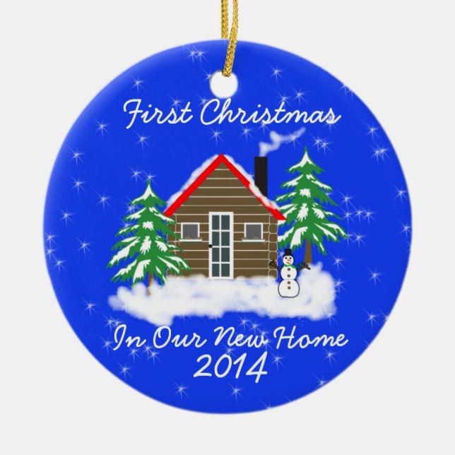 Erstes Weihnachtsneues Zuhause Keramikornament (Vorne)