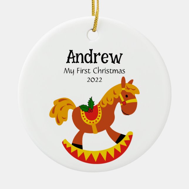 Erstes Weihnachtsschmuckpferd - Maßgeschneidert Keramik Ornament (Vorne)