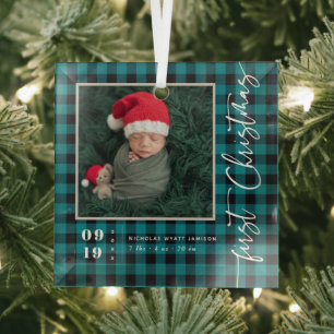 Erstes Weihnachtsskript Baby Geburtsstatistiken & Ornament Aus Glas