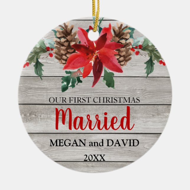 Erstes Weihnachtsverheiratete rustikale Keramik Ornament (Vorne)
