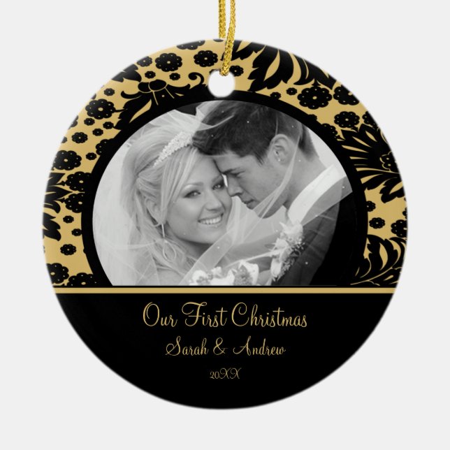 Erstes Weihnachtsverzierungs-Foto-Gold u. hinterer Keramikornament (Vorne)