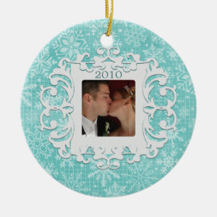 Erstes Weihnachtszusammen kundenspezifisches Foto Keramikornament