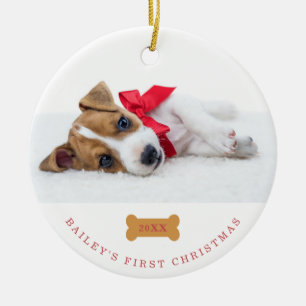 Erstes Weiß Ihr Hundes des Weihnachten  mit zwei Keramik Ornament
