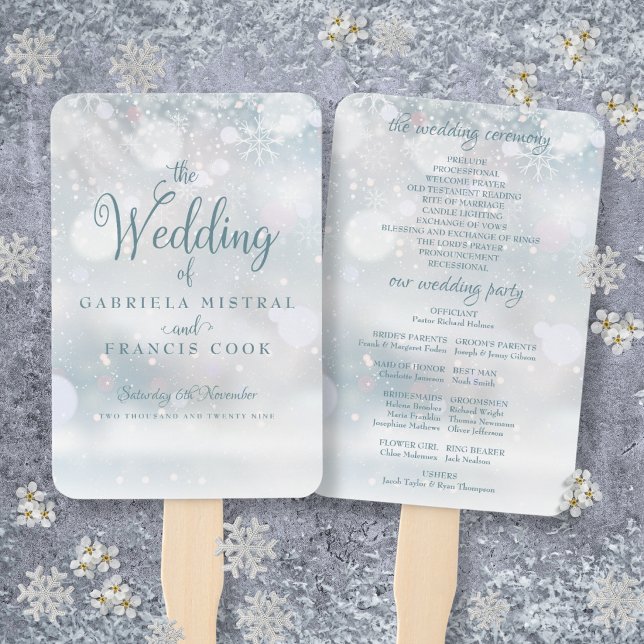 Erstes Winter-Schneeflocken-Hochzeitsprogramm-Hand Fächer (First Winter Snowflakes Wedding Program Hand Fan)