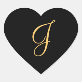 Erstfarbige J auf schwarzen Monogramm-Aufklebern Herz-Aufkleber