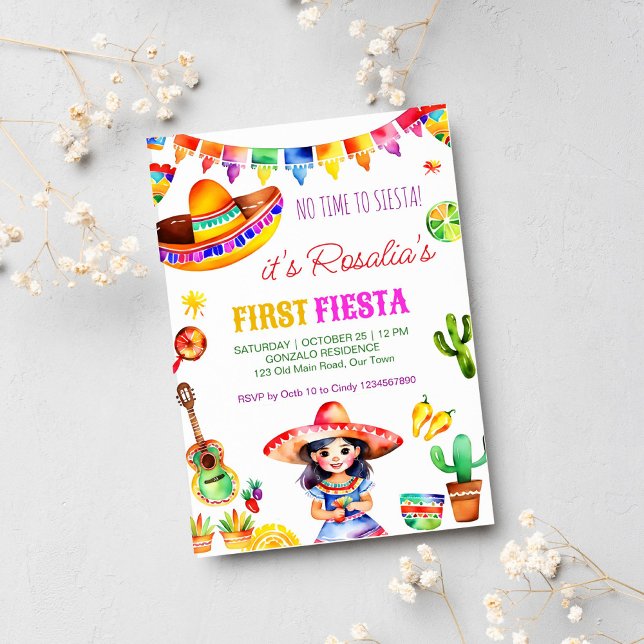 Erstfiesta bunt niedliche Spanierin Geburtstag Einladung (First fiesta Mexican themed birthday party template invitation instant download cute Spanish girl)
