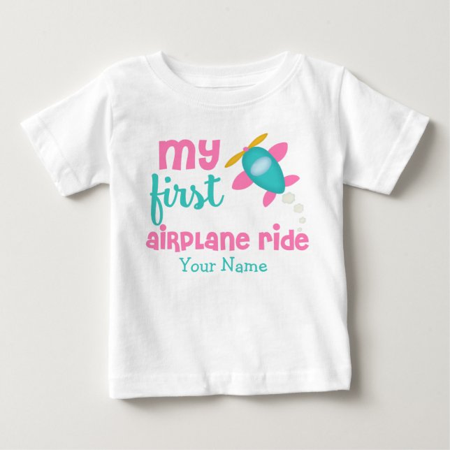 Erstflug-Flugzeug Personalisiert Baby T-shirt (Vorderseite)