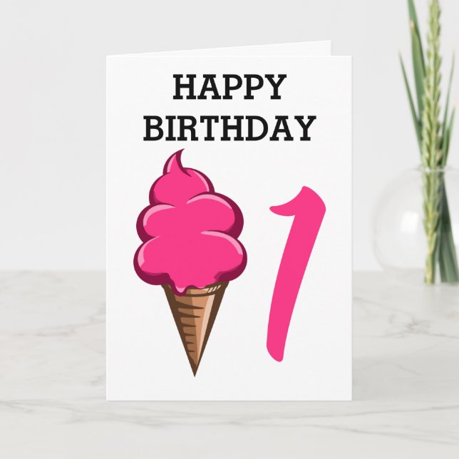 Erstgeburt 1 Jahr Mädchen Pink Ice Creme Karte (Vorderseite)