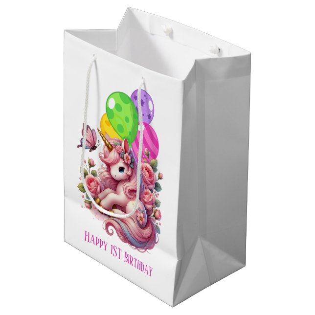 Erstgeburt niedlicher Kleinmädchen Mittlere Geschenktüte (Vorderseite Schrägansicht)