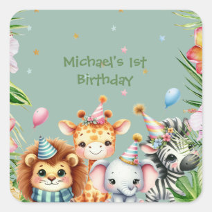 Erstgeburt Safari Animal Wild One Floral Quadratischer Aufkleber
