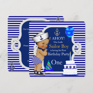Erstgeburt Sailor Boy Navy Blauer Streifen Einladung