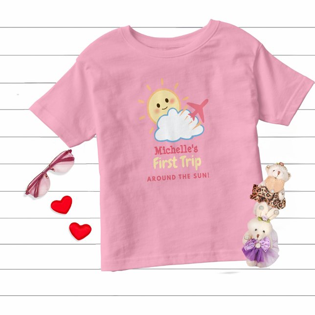 Erstgeburtenmädchen Rosa Flugzeug Gelbe Sonnenwolk Kleinkind T-shirt (Von Creator hochgeladen)