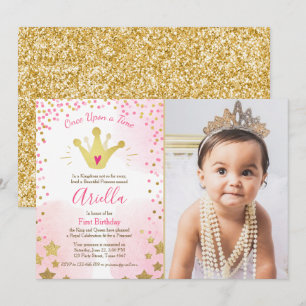 Erstgeburtsausschreibung Princess Gold Pink Crown Einladung