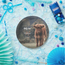 Erstgeburtsfeier des Hochlandkuhkalbs in Monogramm Pappteller