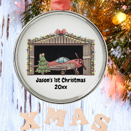 Erstgeburtsjunge Red Airplane Tree Hangar Pilot Bo Ornament Aus Metall