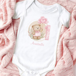 Erstgeburtstag Niedlicher Teddybär & Herzballoons Baby Strampler