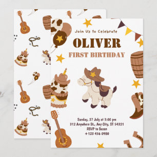 Erstgeburtstag Rodeo Kinder Junge 1. Einladungskar Einladung