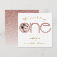 Erstgeburtstag Rose Gold Glitzer Foto Einladung