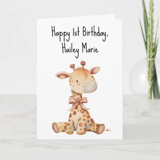 Erstgeburtstag Toy Giraffe Personalisiert Dankeskarte (Vorderseite)