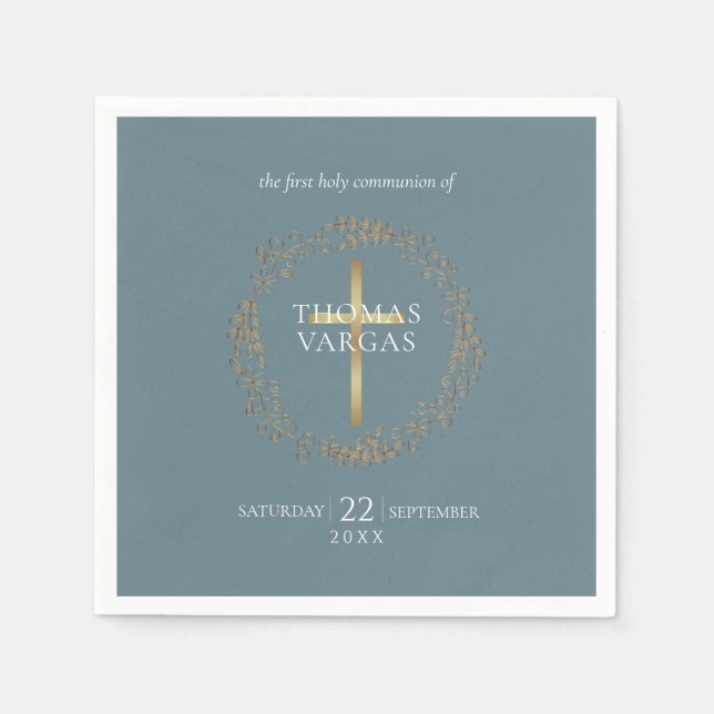 Erstklassige Kommunion Elegante Gold Cross Garland Serviette (Vorderseite)