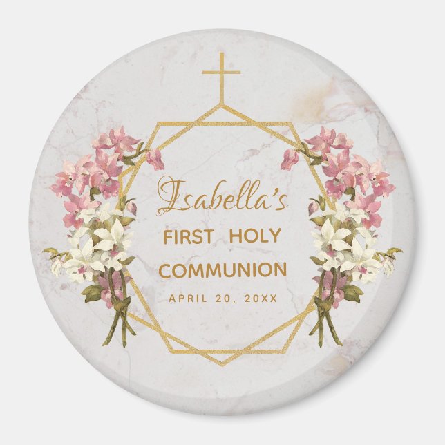 Erstklassige Kommunion Floral Gold Marmor Orchidee Magnet (Vorne)