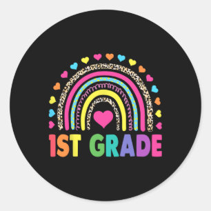 Erstklassige Regenbogenmädchen Jungen Lehrer Team Runder Aufkleber