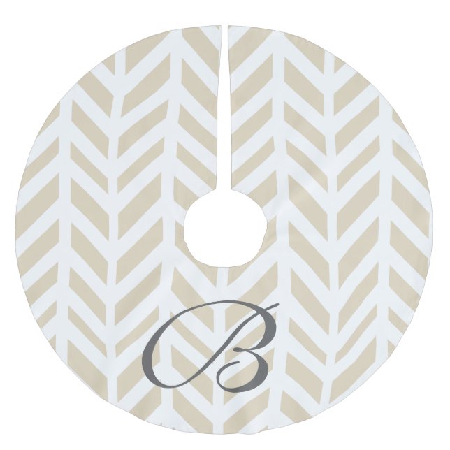 Erstklassige White & Beige Herringbone-Familie Polyester Weihnachtsbaumdecke (Vorderseite)
