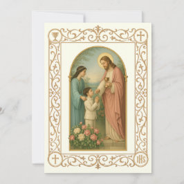 Erstkommunion Antiker Junge mit Jesus Einladung