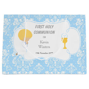 Erstkommunion Blonde Boy Blue Damask Große Geschenktüte