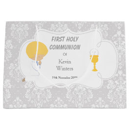 Erstkommunion Blonde Boy Silver Damask Große Geschenktüte