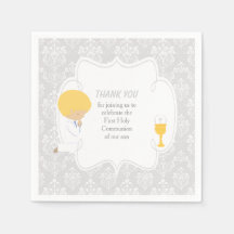 Erstkommunion Blonde Boy Silver Damask