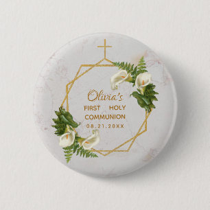 Erstkommunion Blumen Gold Marmor Calla-Lilien Button