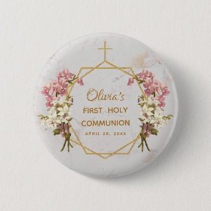Erstkommunion Blumen Gold Marmor Rosa Orchideen Button