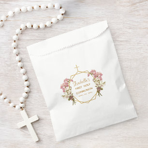 Erstkommunion Blumen Gold Rosa Orchideen Kreuz Geschenktütchen