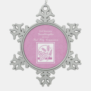 Erstkommunion Enkelin, Rosa Schneeflocken Zinn-Ornament