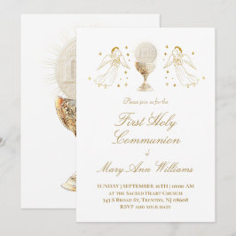 Erstkommunion Eucharistie goldene Engel Einladung