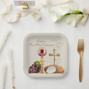 Erstkommunion-Eucharistie-Kelch-Design Pappteller