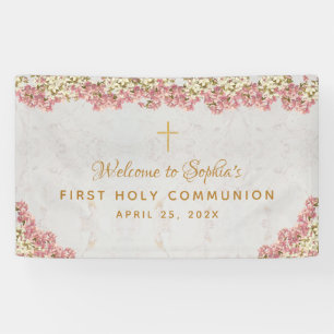 Erstkommunion Florale rosa Orchideen Schriftzug Wi Banner
