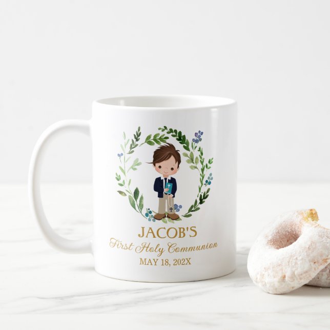 Erstkommunion Geschenke für Jungen Kranz aus Grünp Kaffeetasse (Mit Donut)