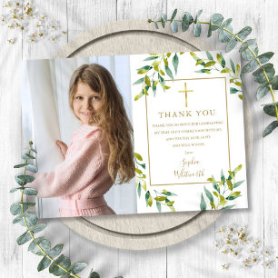 Erstkommunion Grünzeug Blätter Foto Dankeskarte
