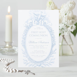 Erstkommunion Junge Blau Weiß Heiliger Geist Vinta Einladung