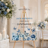 Erstkommunion Junge Goldenes Kreuz Blaue Blumen Wi