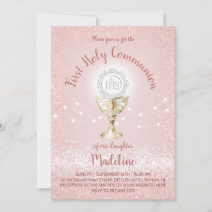 Erstkommunion katholische Mädchen rosa Einladung