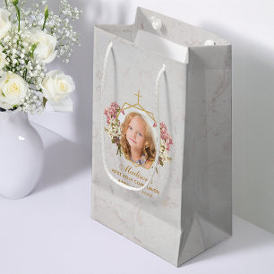 Erstkommunion Mädchen Foto Marmor Gold Pink Orchid Kleine Geschenktüte