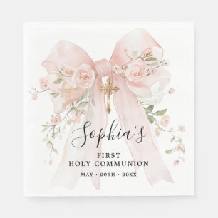 Erstkommunion Mädchen Rosa Schleife Rosen Custom Serviette