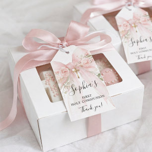 Erstkommunion Mädchen Rosa Schleife Rosen Dankesch Geschenkanhänger