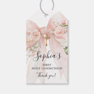 Erstkommunion Mädchen Rosa Schleife Rosen Dankesch Geschenkanhänger