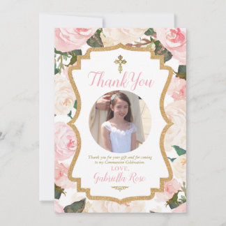 Erstkommunion oder Taufe Florales Rosa Dankeskarte